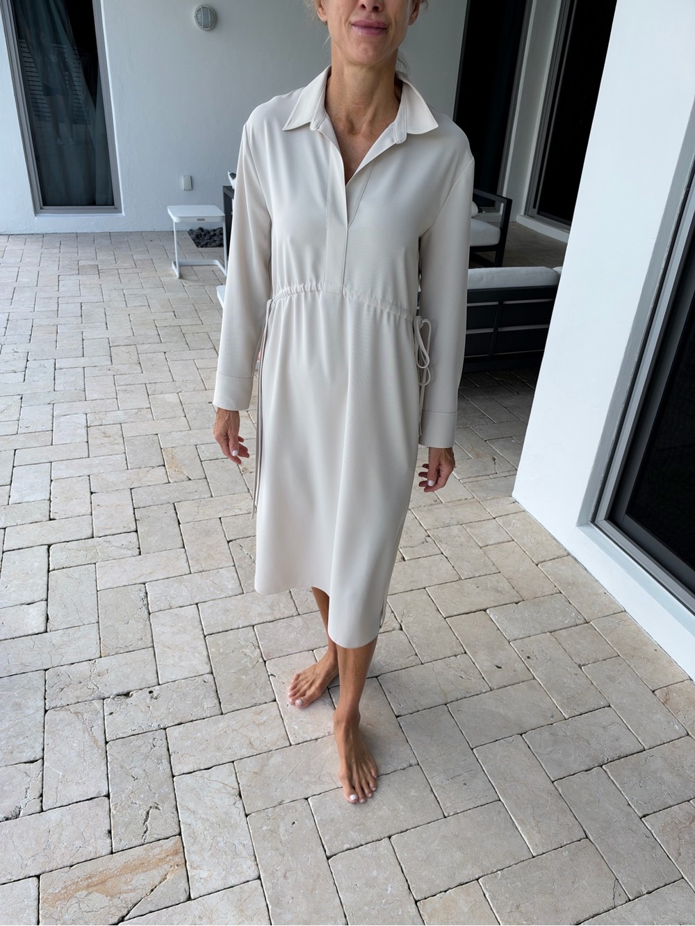 Theory Cream Long-Sleeve Shirt Dress